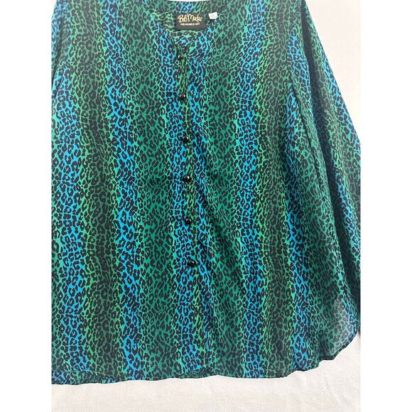 Bob Mackie Blue Green Animal Print Top XL Button Down - Picture 3 of 7